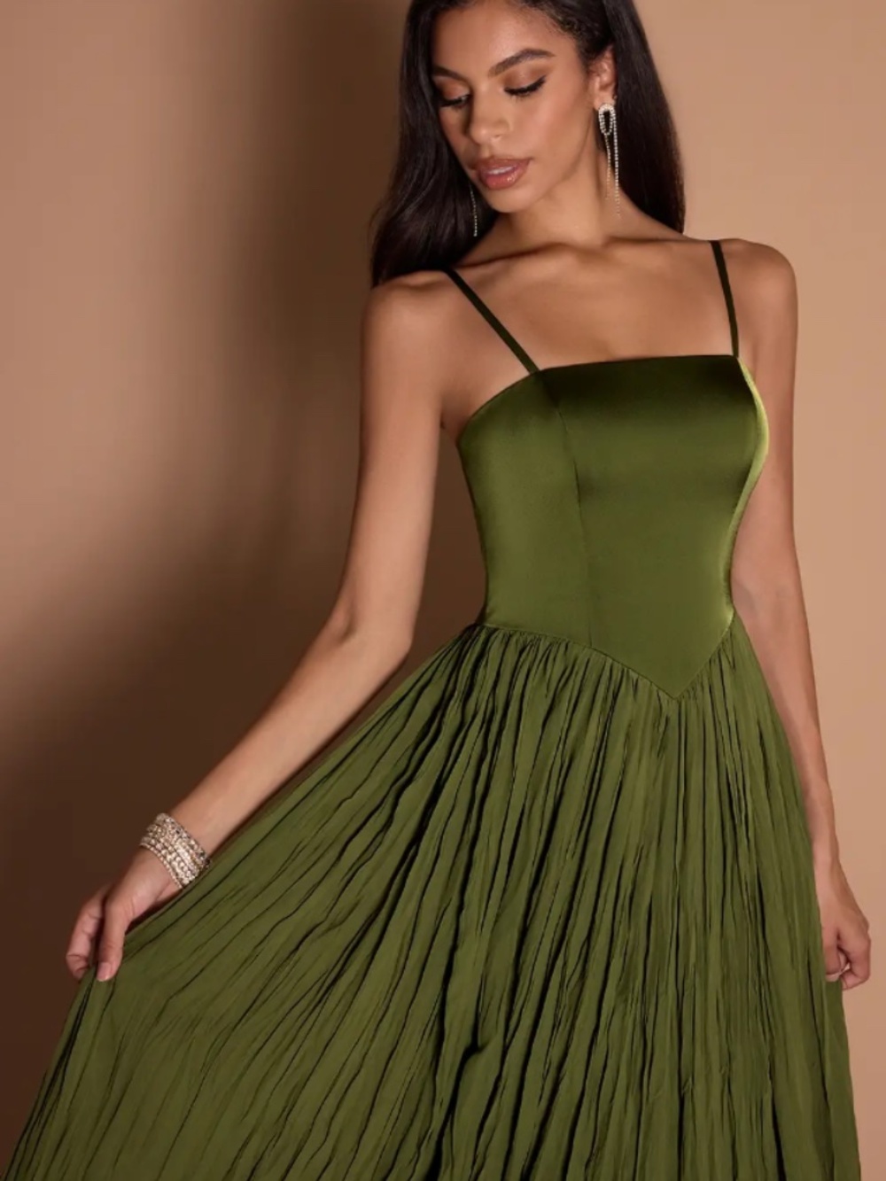 EUC Azazie Atelier Lorie Olive Ruffle Maxi Dress | Formal Occasion Gown - Picture 2 of 7